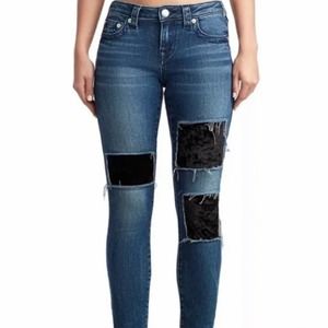True Religion Halle Velvet Backed Rips Super Skinny Jeans Size 30